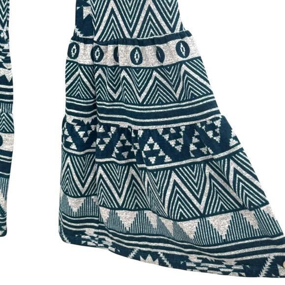 Kori Boho Tribal Print Flare High-Waist Pants Geometric Size Small Blue Beige - Picture 7 of 9